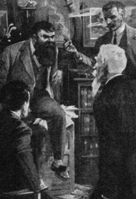 Профессор Челленджер (слева, иллюстрация к рассказу А. Конан Дойля `Отравленный пояс')
