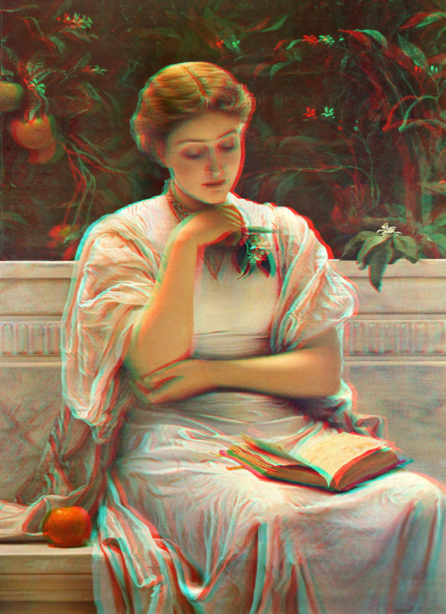 3 Чарльз Перуджини «Девушка за чтением» анаглифное 3D изображение